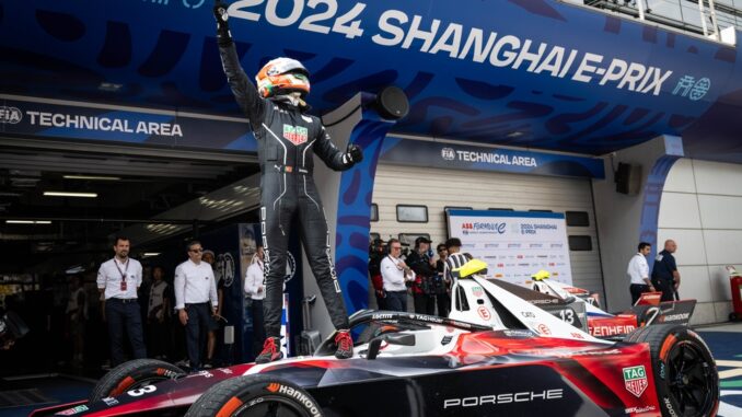 Antonio Felix da Costa celebra su victoria en Shanghái | Fuente: Fórmula E