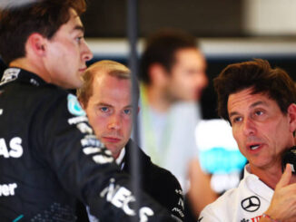 Toto Wolff junto a George Russell en el garaje de Mercedes en el GP de Estados Unidos 2024 | Fuente: Getty Images